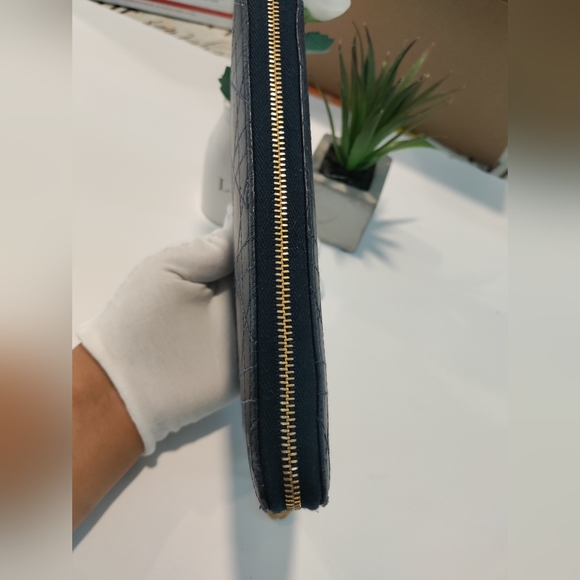 Dior Navy Blue Zip round wallet Cannage - Picture 6 of 14